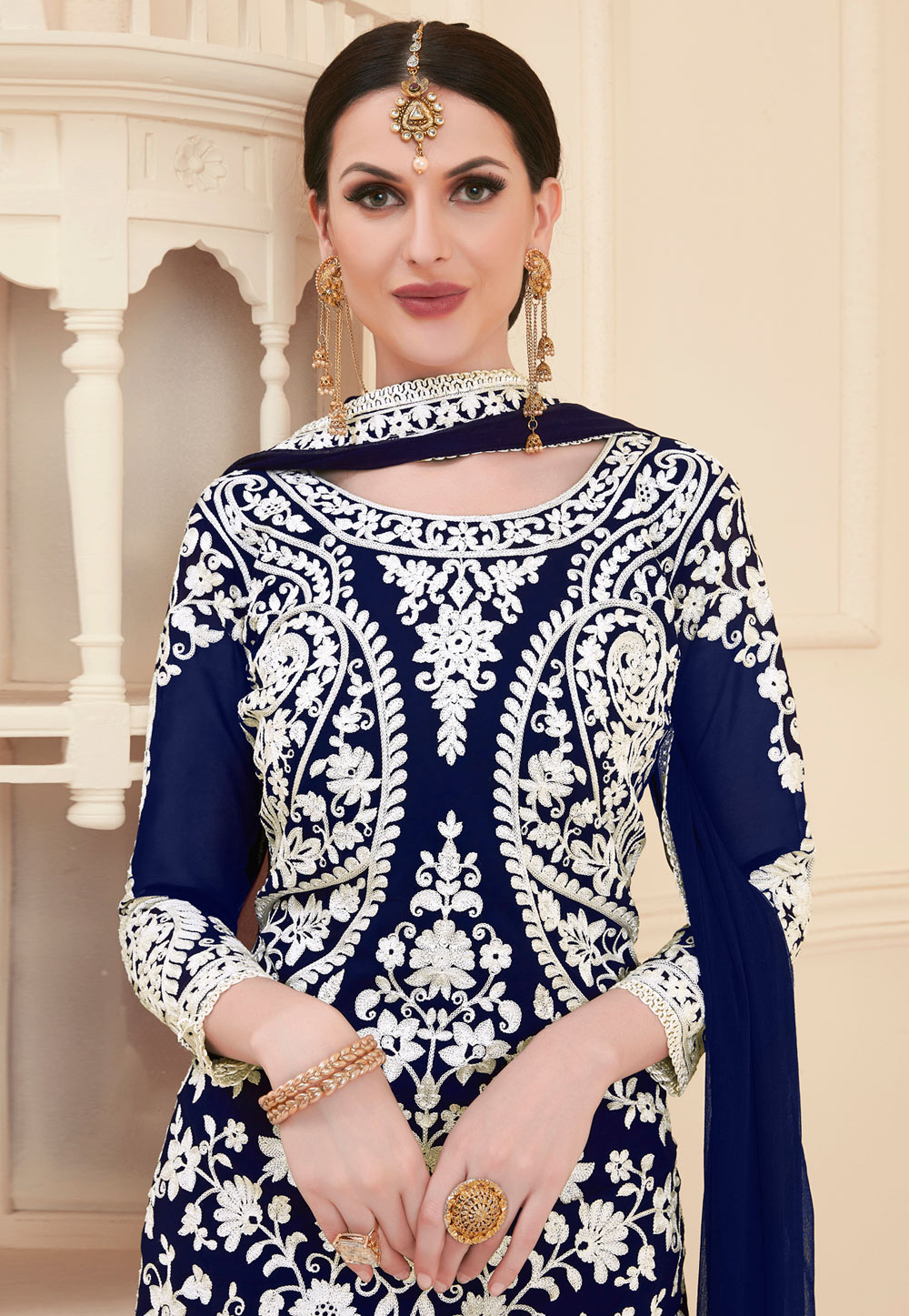 navy blue georgette pakistani style suit 28002