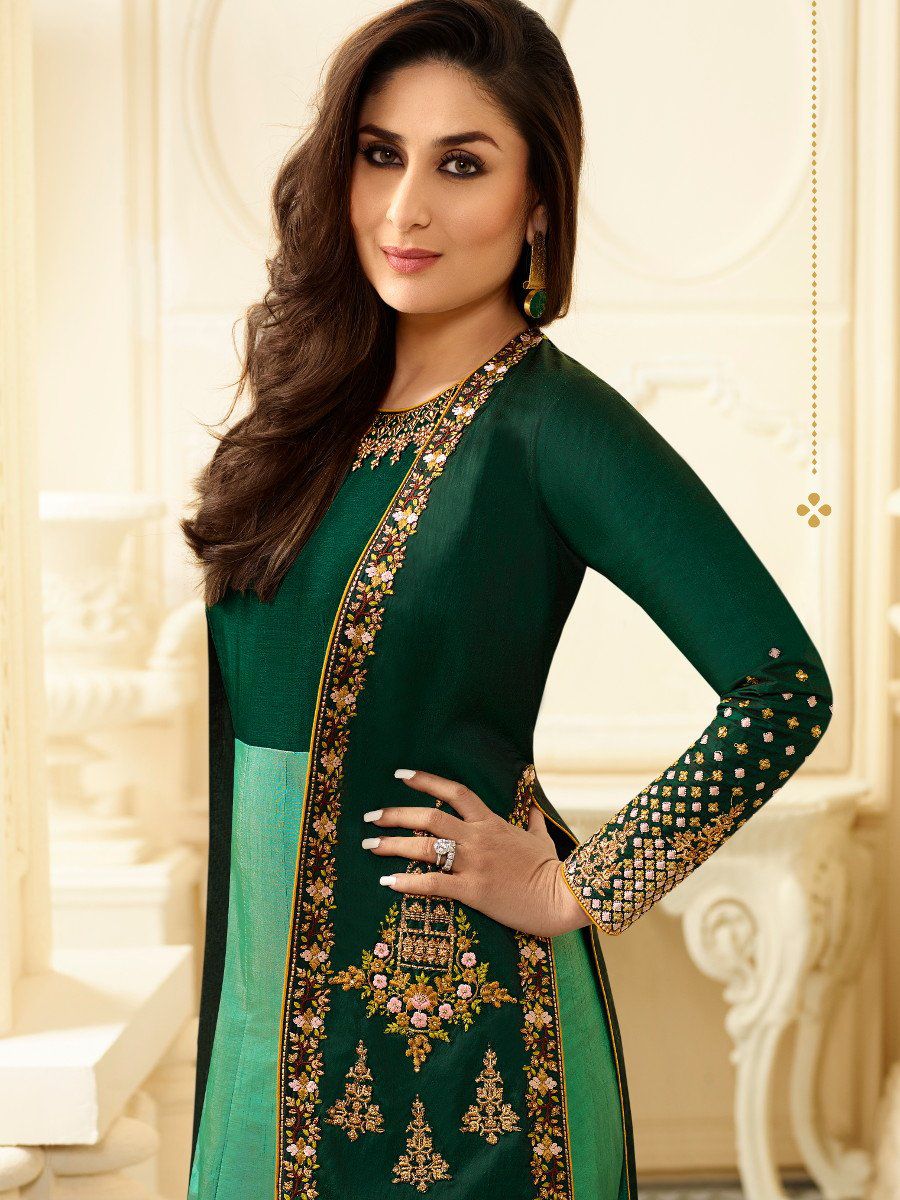 Buy Kareena Kapoor bottle green georgette straight cut salwar kameez in ...