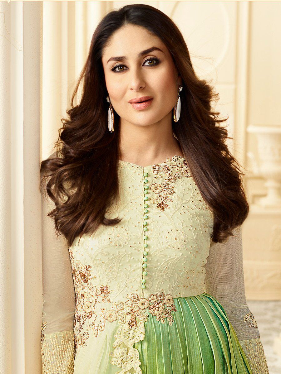 Buy Kareena Kapoor cream and green georgette straight cut salwar kameez ...