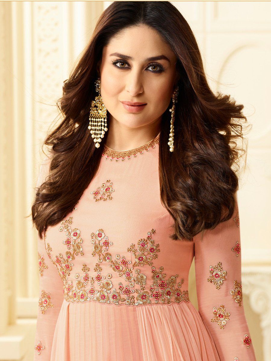 Buy Kareena Kapoor Peach Color Georgette Straight Cut Salwar Kameez In Uk Usa And Canada 