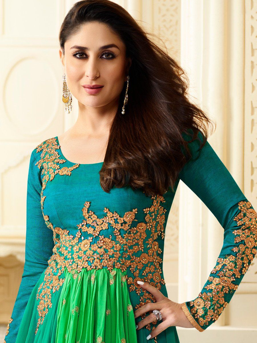 Buy Kareena Kapoor green georgette straight cut salwar kameez in UK ...