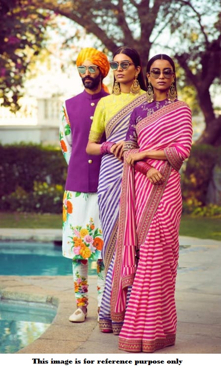 Buy Bollywood Sabyasachi Inspired Pink and Purple georgette stripes saree from India