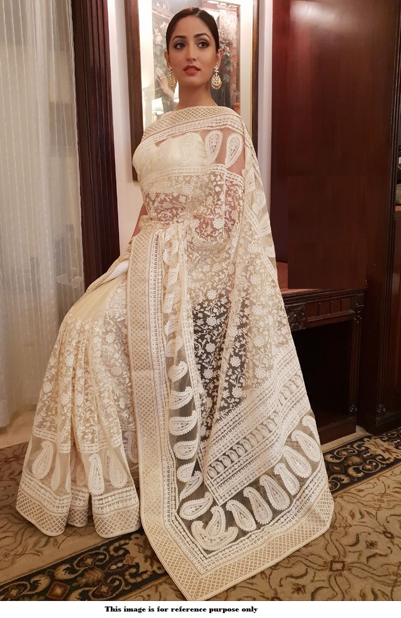 Buy Bollywood Sabyasachi Inspired Yami Gautam net off white saree from India