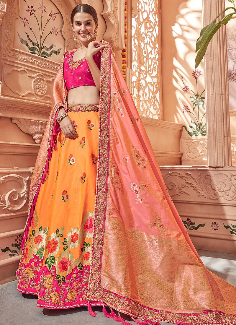 yellow pink lehenga choli