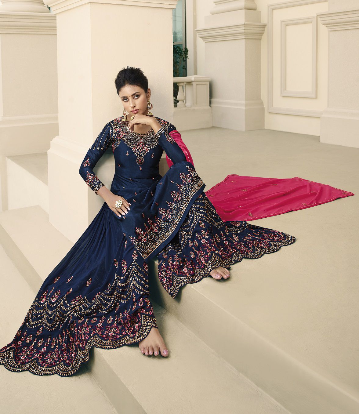 Pink and Blue Designer Work Lehenga/Pant Suit - Indian Heavy Anarkali  Lehenga Gowns Sharara Sarees Pakistani Dresses in USA/UK/Canada/UAE -  IndiaBoulevard