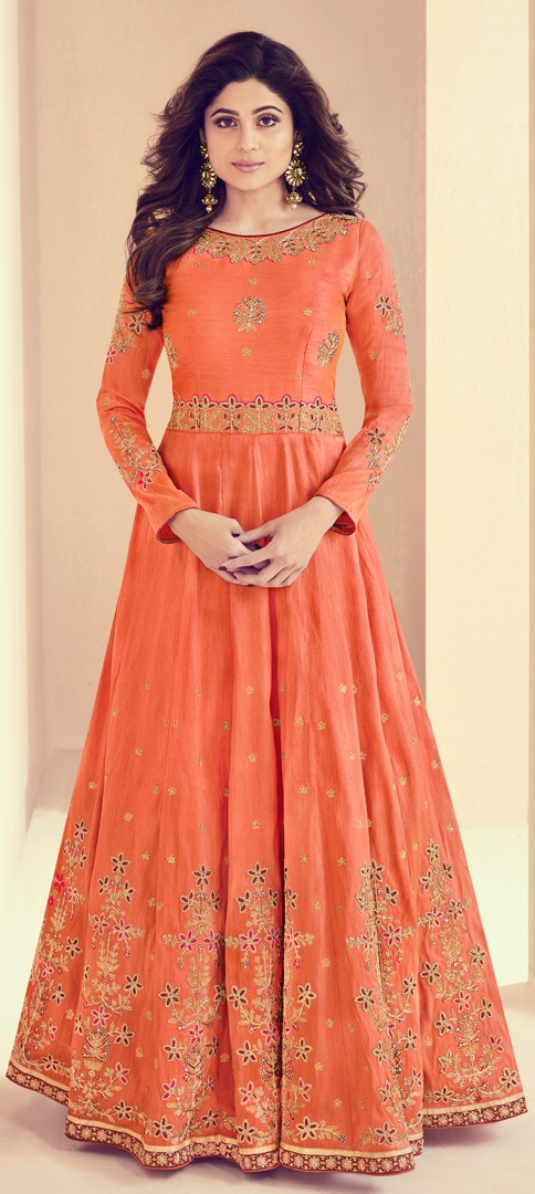 Beautiful Peach and Georgette indowestern Gown TK500839 | Gown party wear,  Indowestern gowns, Party wear dresses