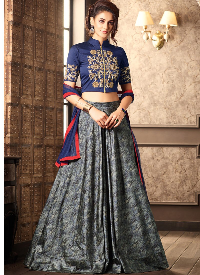 Buy Blue silk digital wedding lehenga choli in UK, USA and Canada