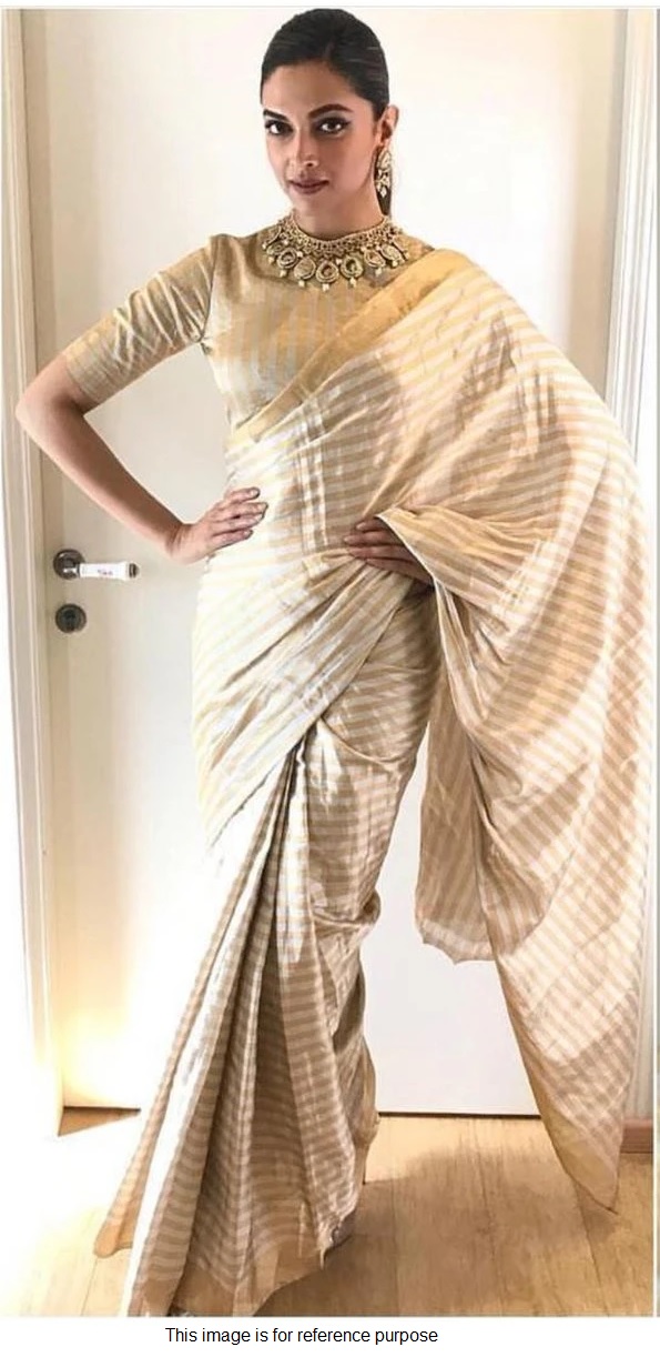 Buy Bollywood Deepika Padukone Off white gold Pure silk saree in UK, USA and Canada