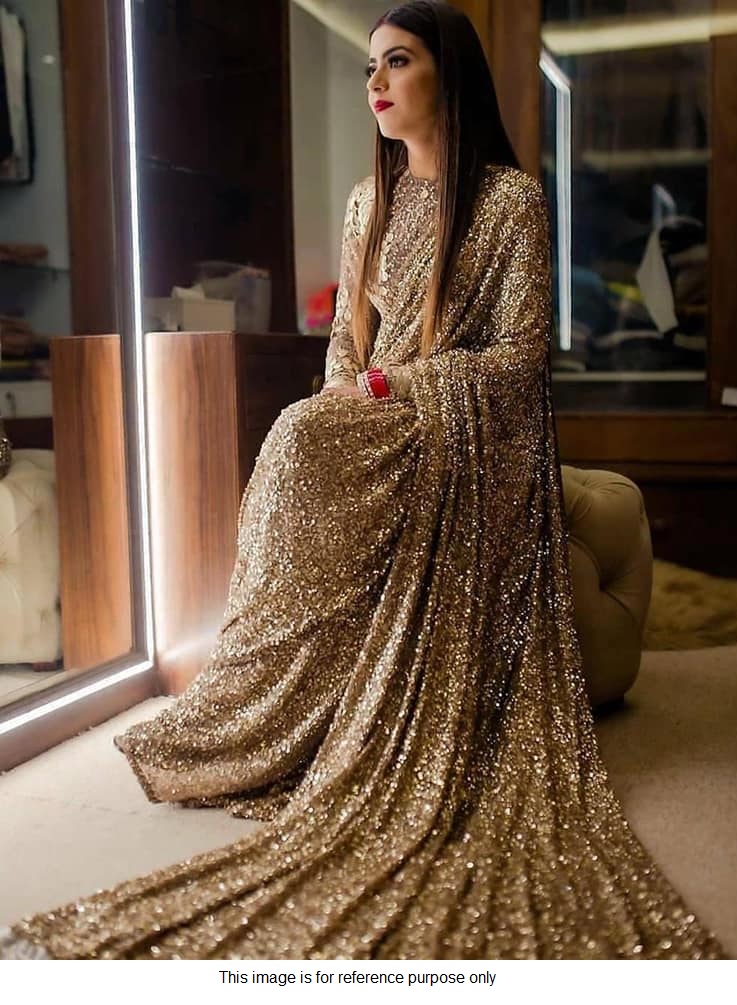 BuyBollywood model full gold sequins saree in UK, USA and Canada