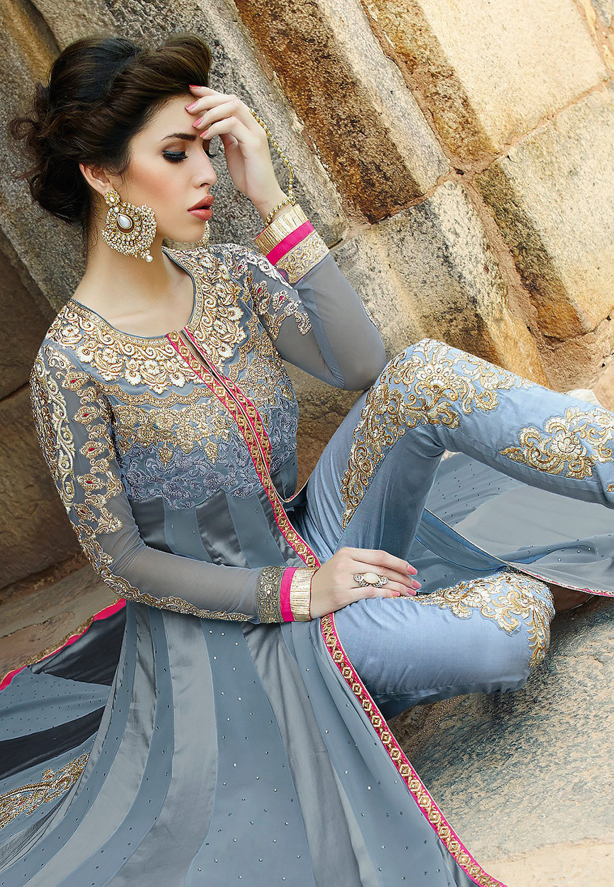 grey color frock suit