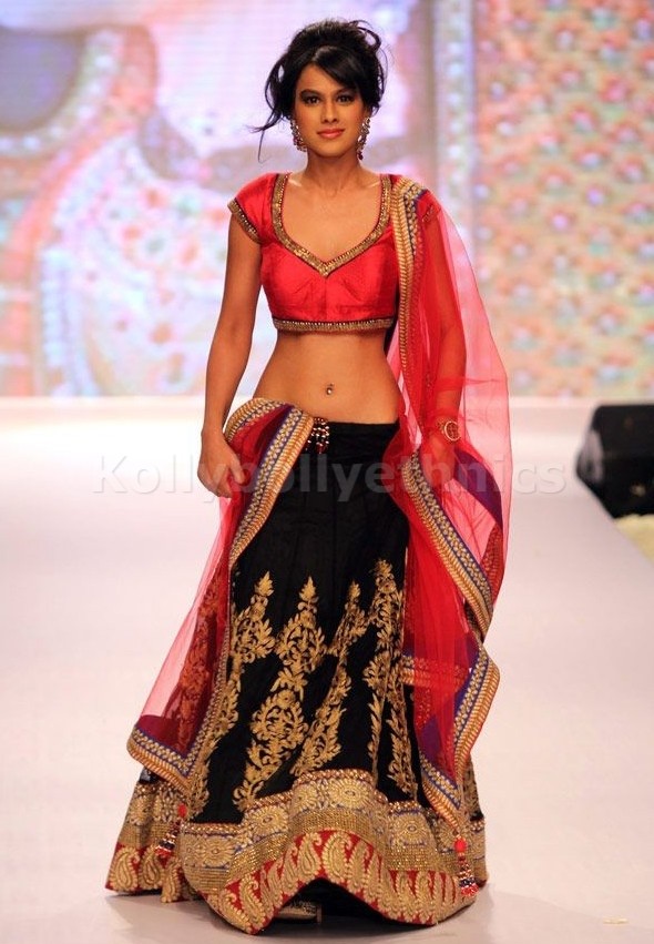 Bollywood Style Nia sharma georgette lehenga in black and 