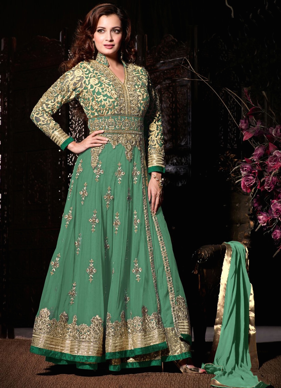 mint green anarkali