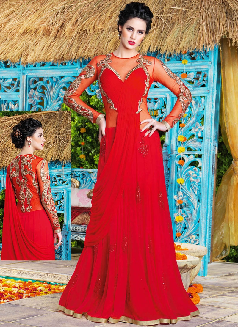party wear gown in red colour