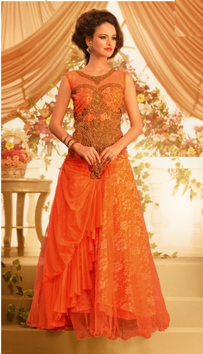 orange net gown