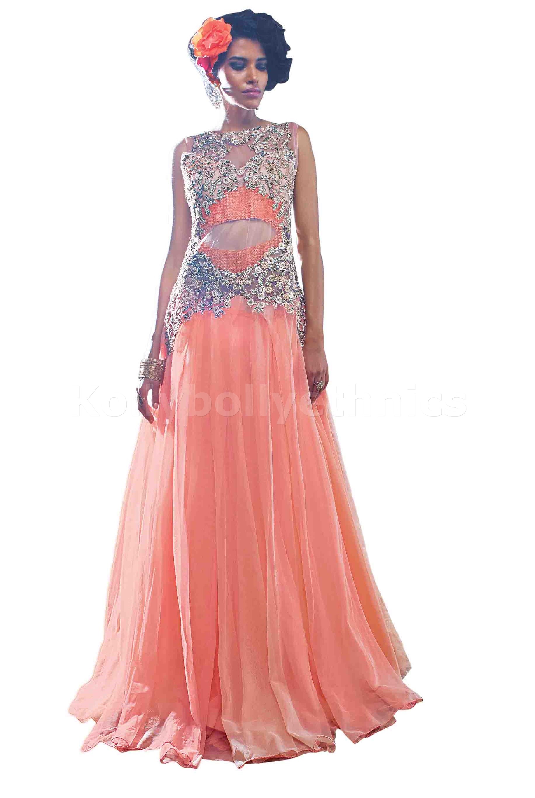 Pleasant Peach Colour Wedding Gown