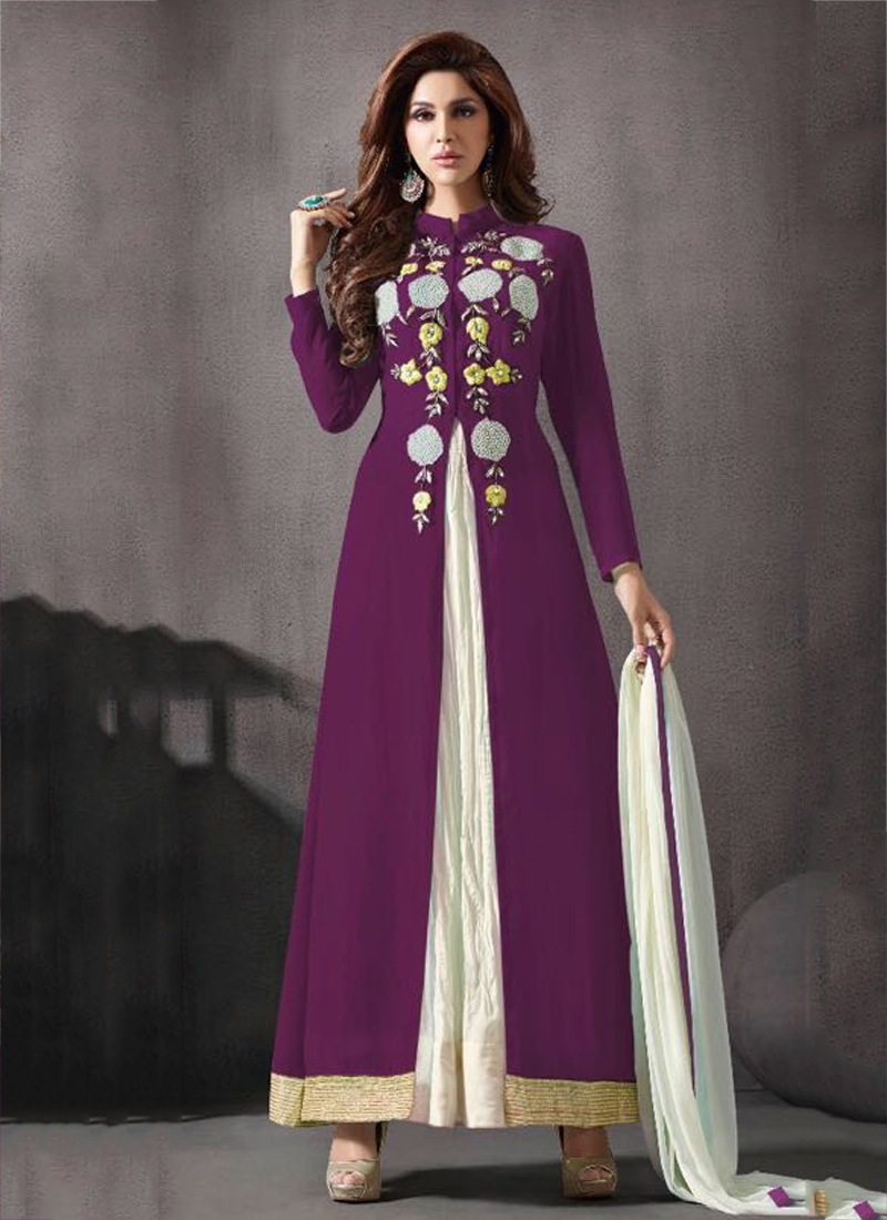 purple color anarkali