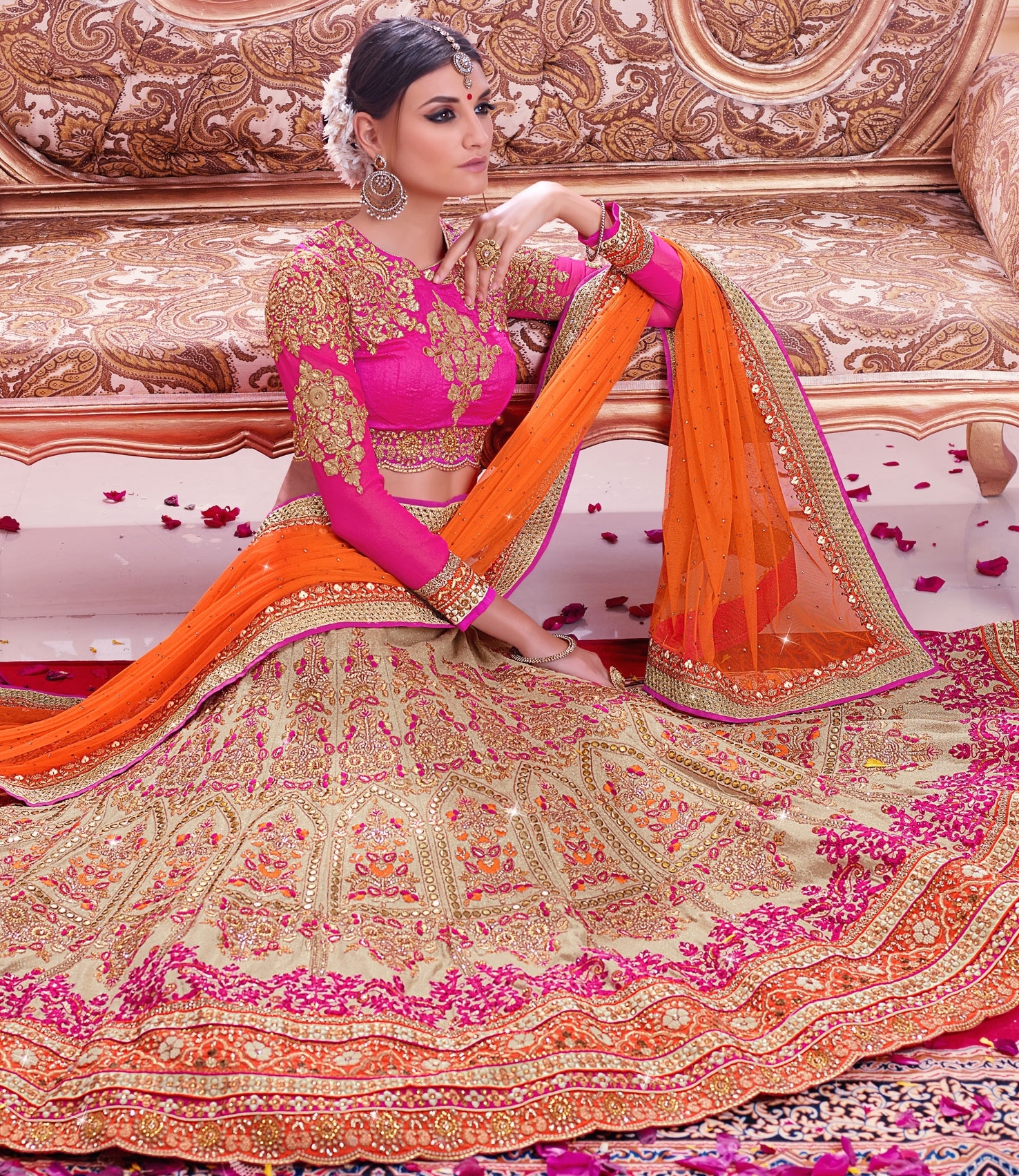 orange colour wedding lehenga