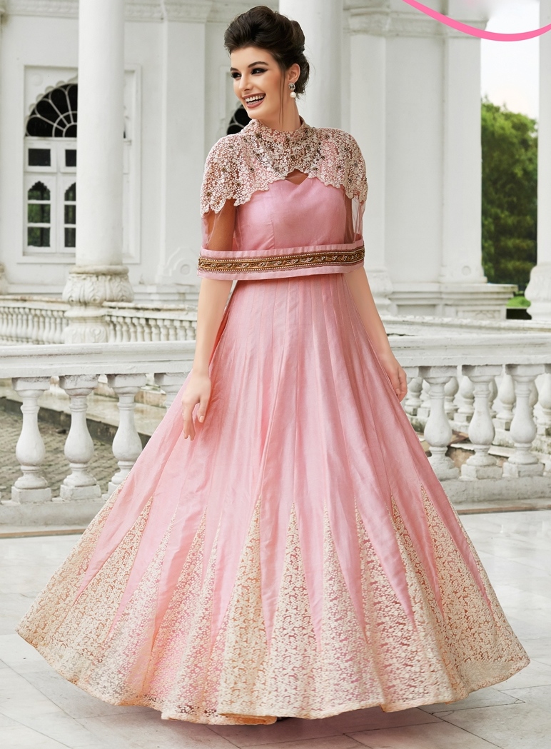 pink colour anarkali suit