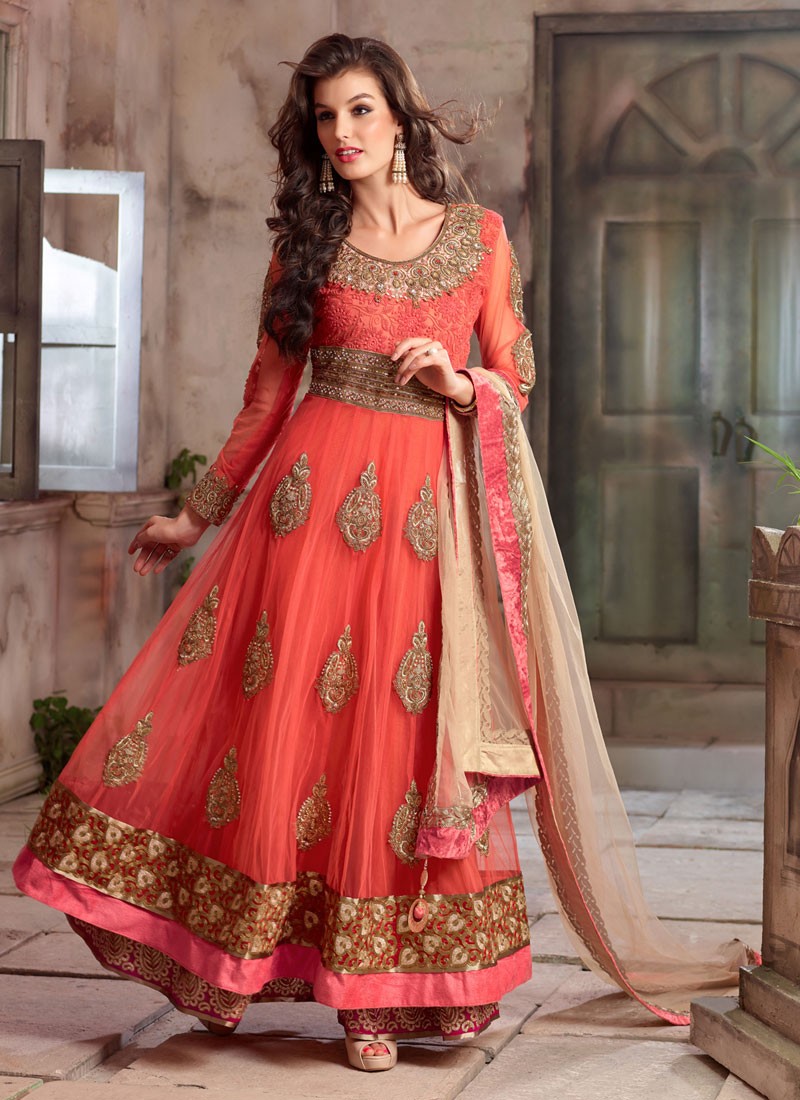 peach colour anarkali