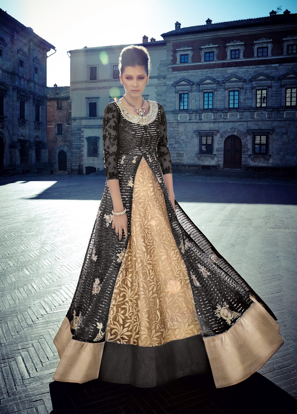 black and gold anarkali