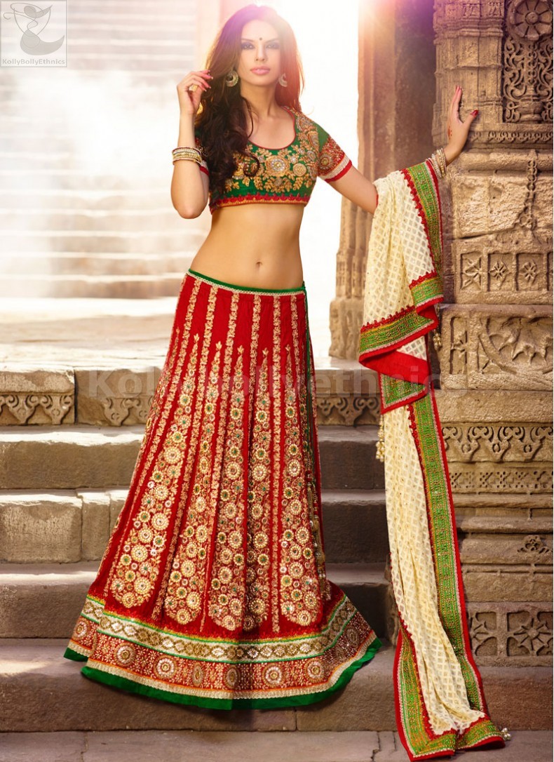 maroon and green bridal lehenga