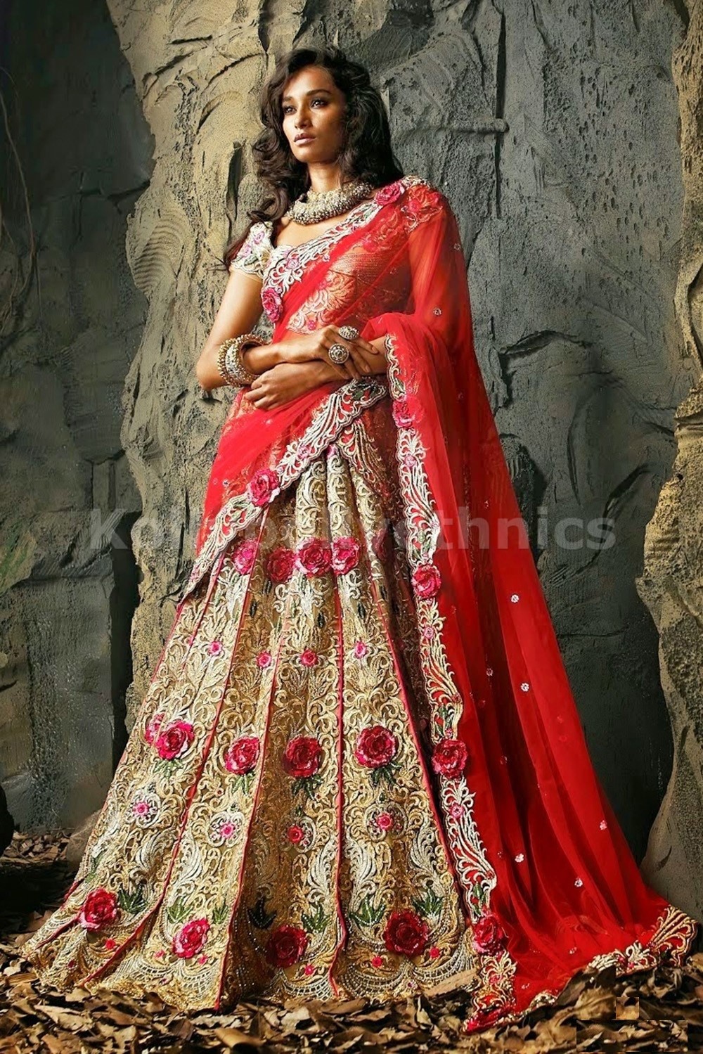 designer bridal lehenga in red colour