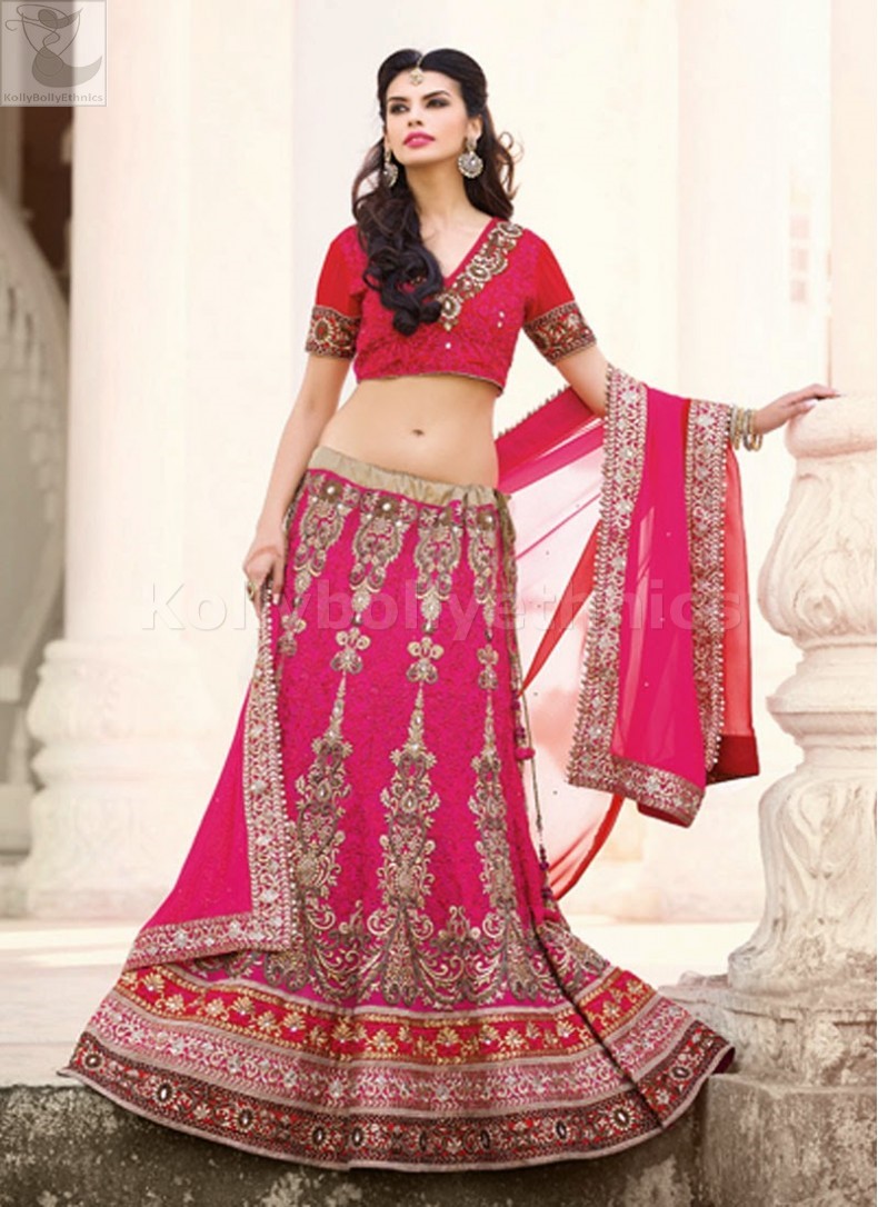 pink colour bridal lehenga
