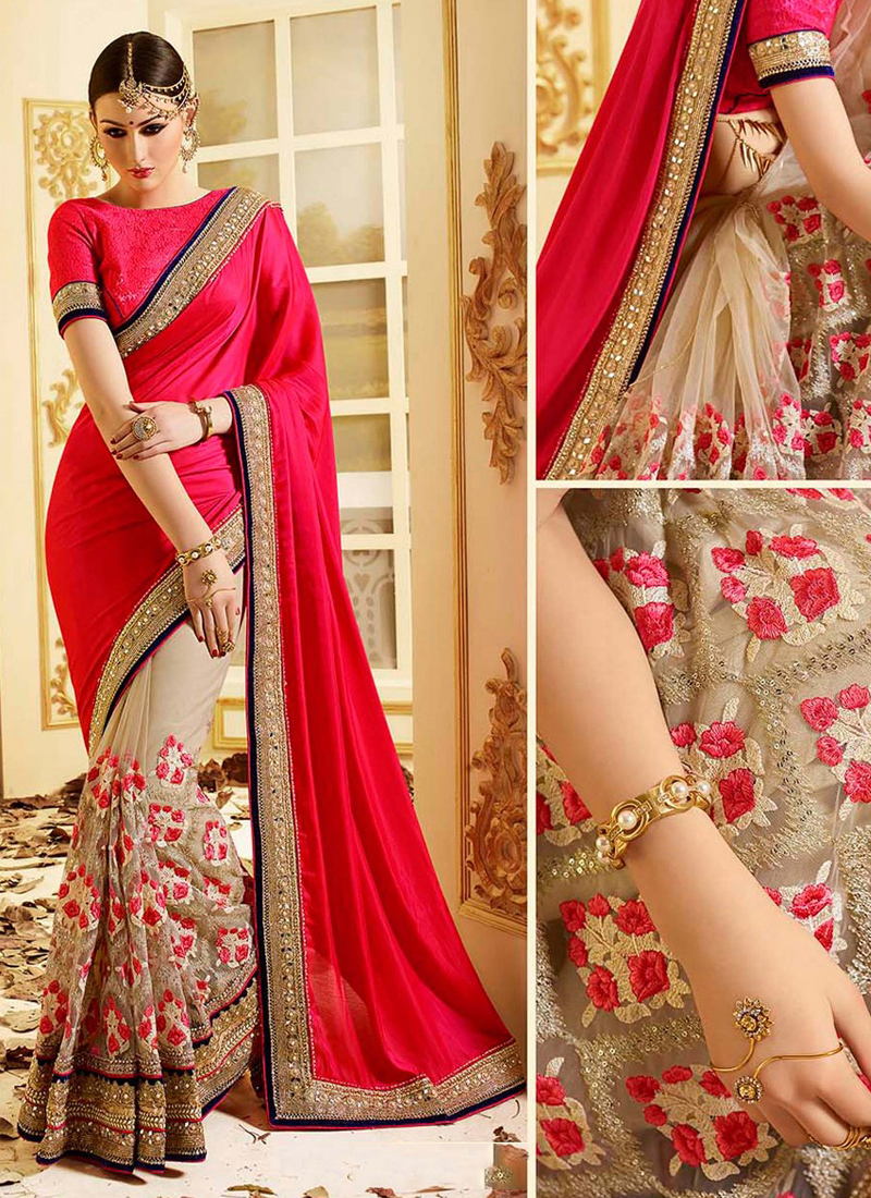red chiffon sarees party wear