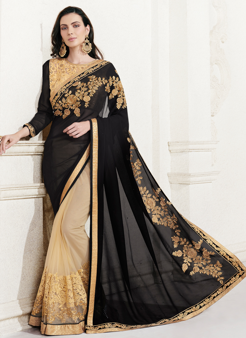 party wear saree black and gold