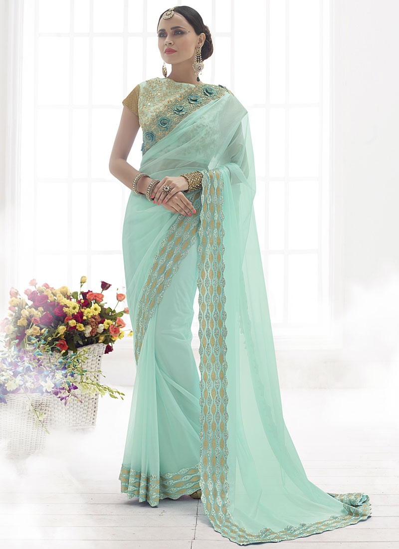 Designer Saris online shopping in USA UK Canada|Buy Impeccable Sky Blue ...
