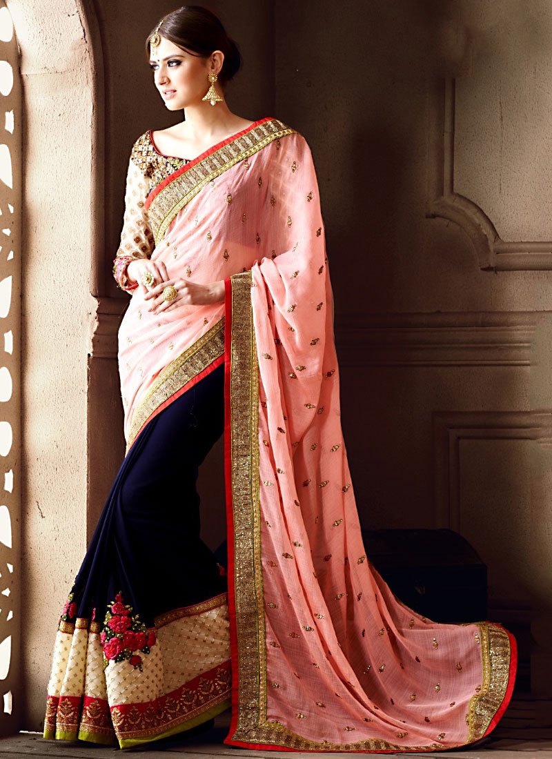 light pink party wear saree