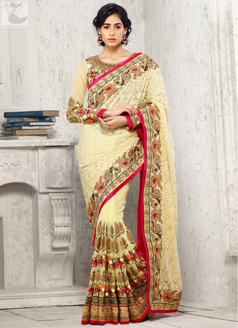 marriage cream colour wedding sarees
