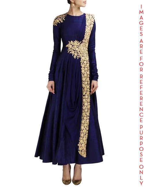 navy blue and gold anarkali
