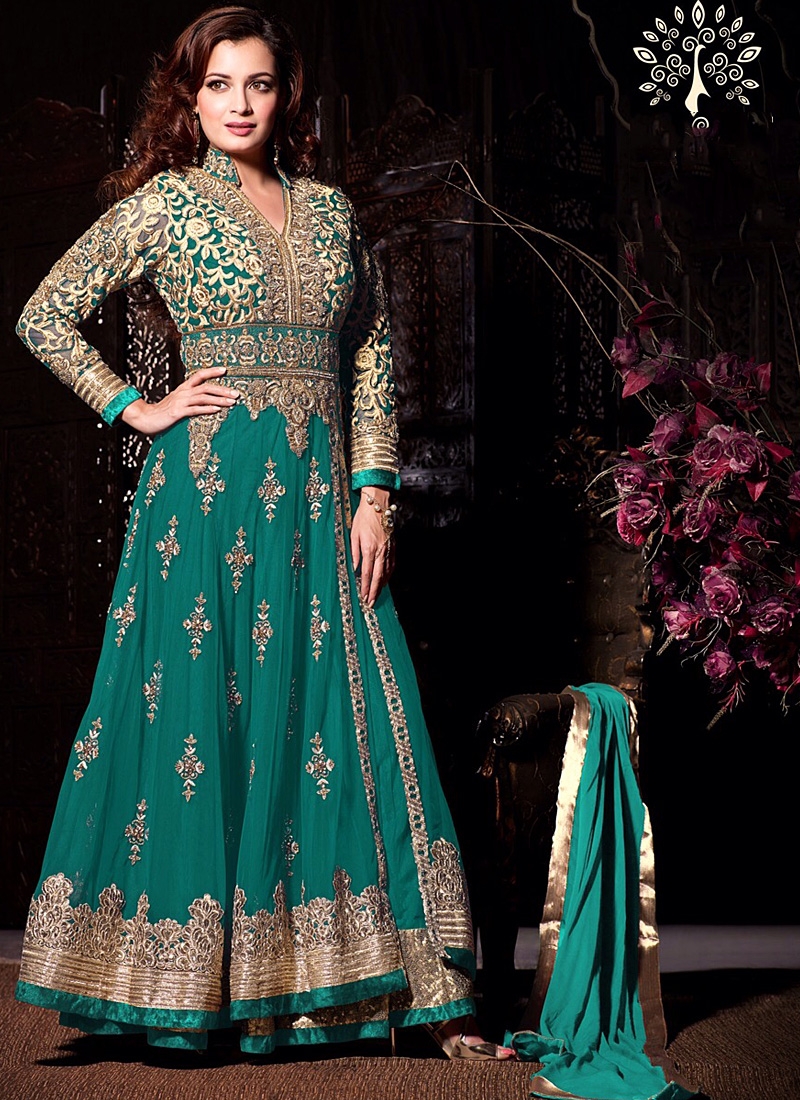 teal anarkali