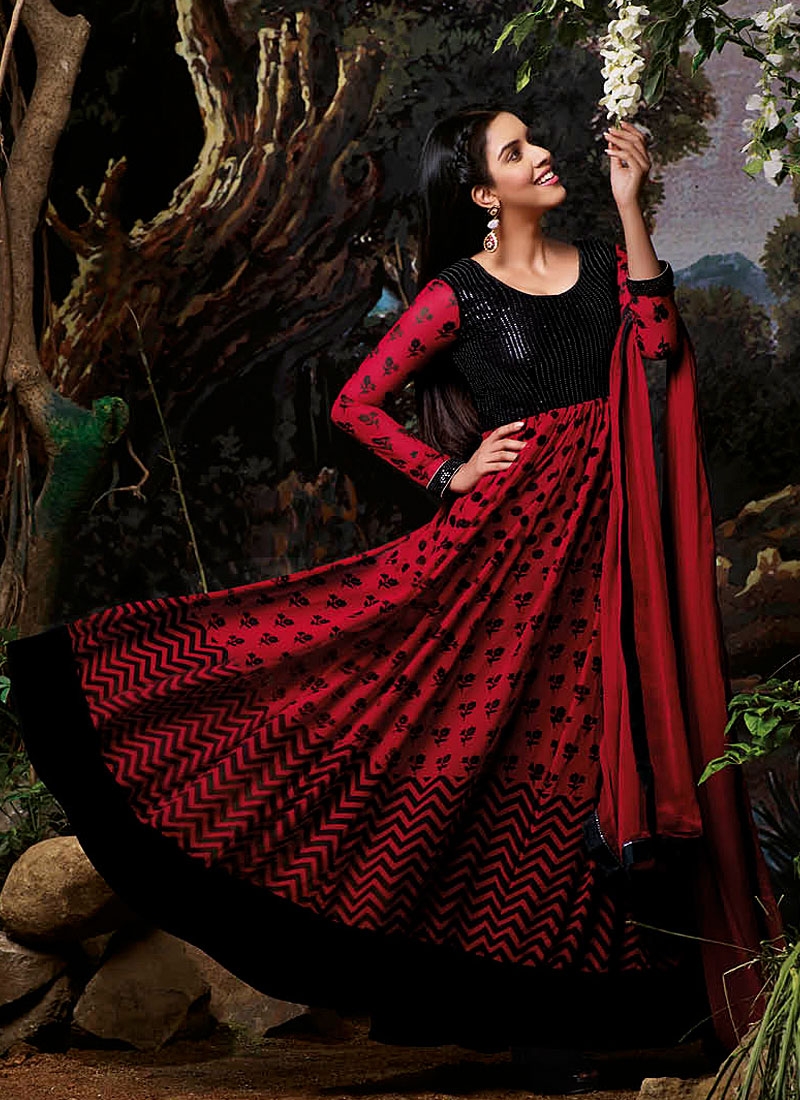 black and red anarkali