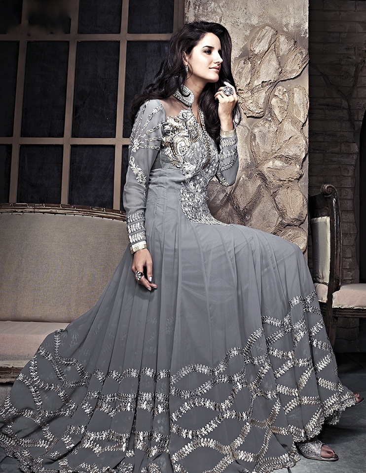 grey colour anarkali