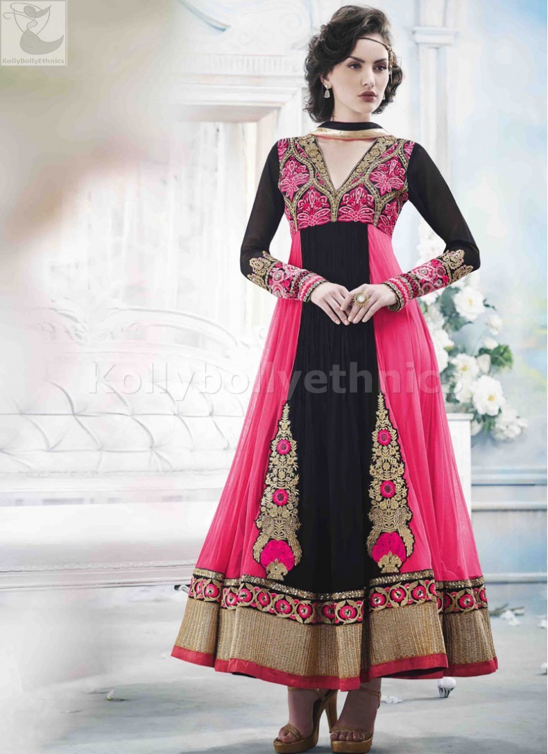 black and pink anarkali