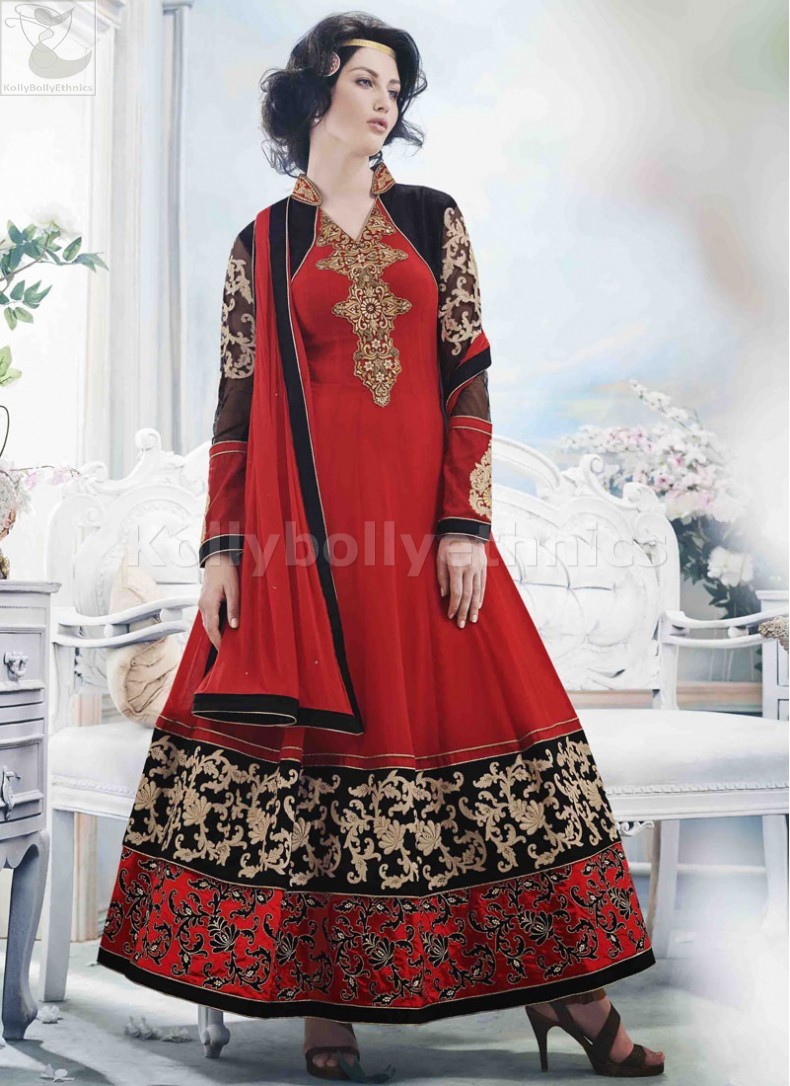 red anarkali wedding dress