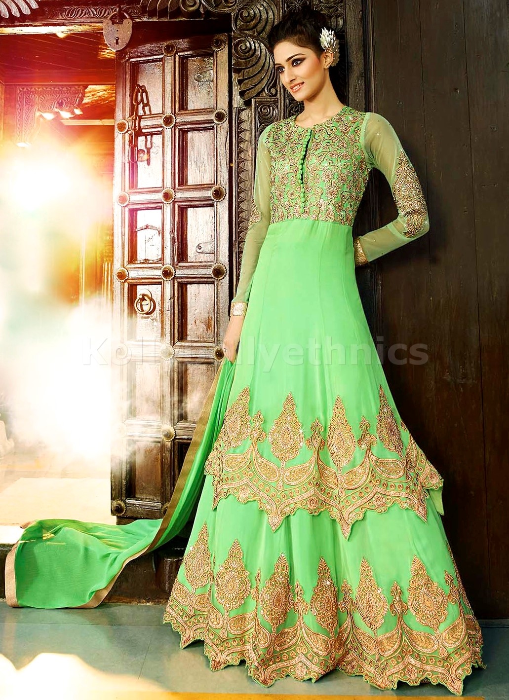 parrot green anarkali