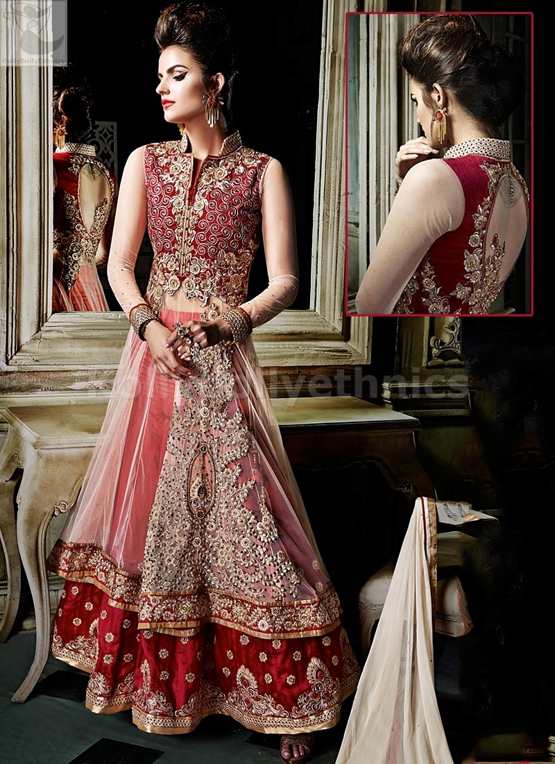 red anarkali wedding dress