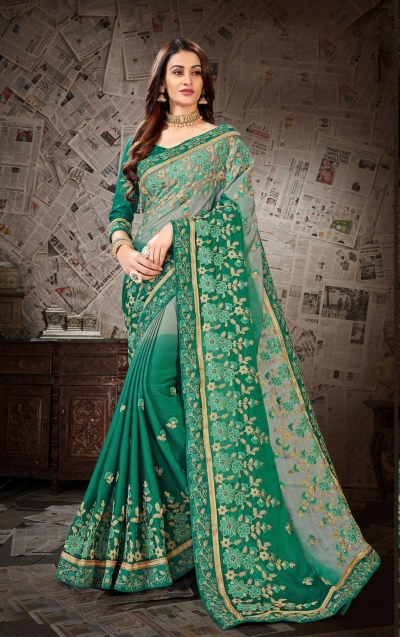 Green Moss Chiffon Designer Party Wear Saree 65617