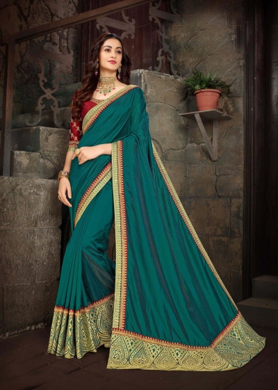 Dark Green Art Silk Designer Party Wear Saree 65619