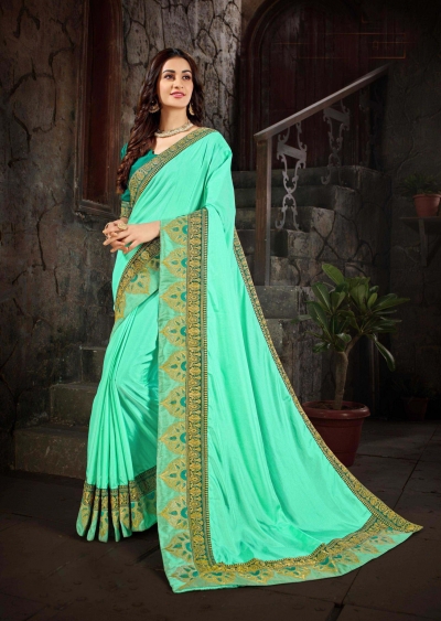 Cyan Green Art Silk Designer Party Wear Saree 65621