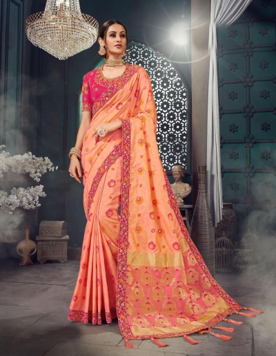 Peach Bhagalpuri Silk Heavy Designer Bhagalpuri Silk Saree 64018