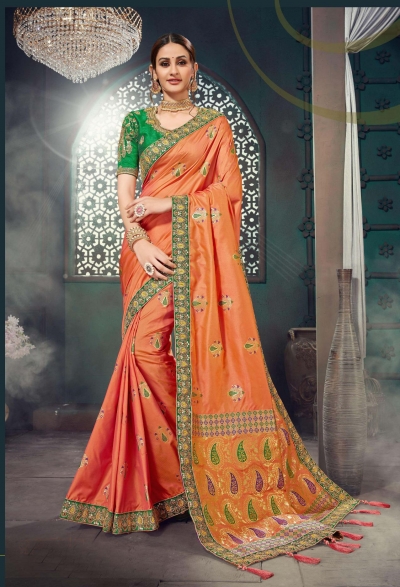 Orange Bhagalpuri Silk Heavy Designer Bhagalpuri Silk Saree 64019