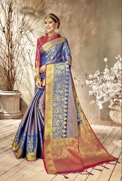 Two Tone Blue Kanchipurami Silk Rich Zari Work Kanchipuram Silk Saree 63345