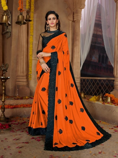 Orange Satin Georgette Designer Fancy Satin Georgette Saree 62783