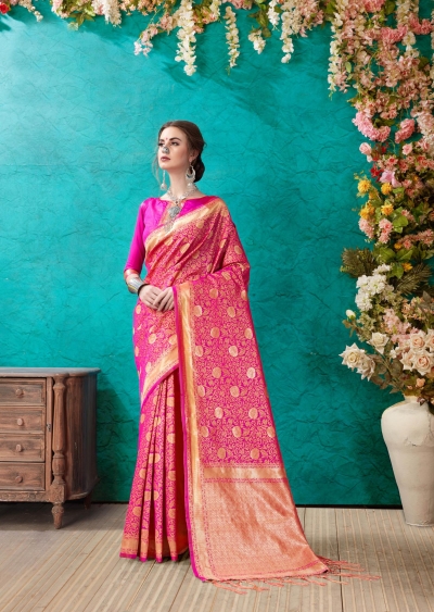 Dark Pink Banarasi Silk Designer Classic Wear Banarasi Silk Saree 61920