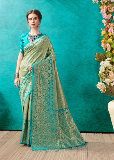 Sky Blue Banarasi Silk Designer Classic Wear Banarasi Silk Saree 61926