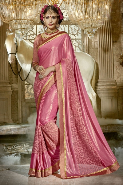 Two Tone Pink Chinese Imported Fabric party wear saree 60748